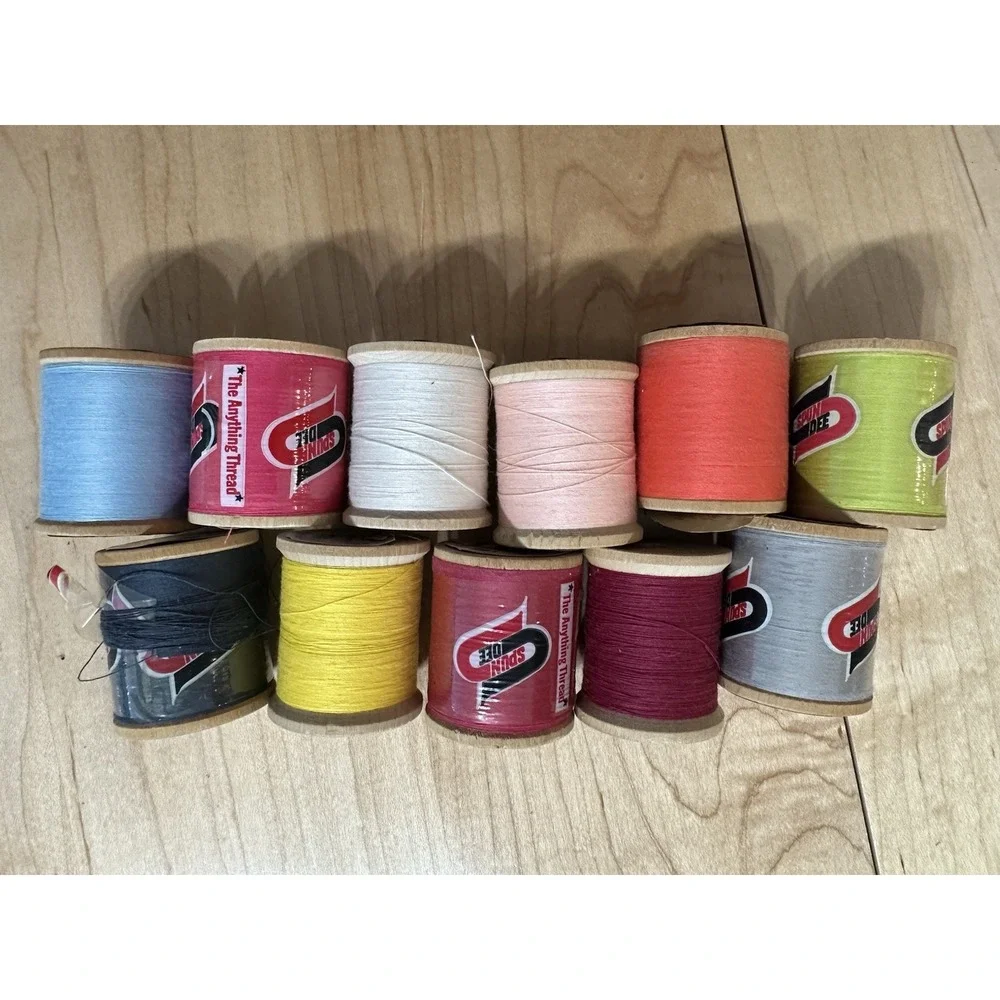 Vintage Spun Dee Wooden Spool Polyester Thread Lot of 11 American Thread Size 50